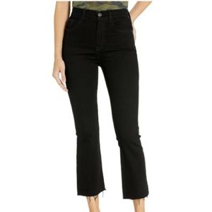 Current/Elliott Distressed Detail Black Cropped Flare Jeans